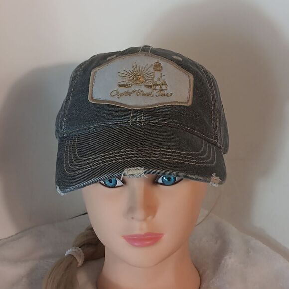Crystal Beach Texas Gray Denim Cap - Picture 1 of 8